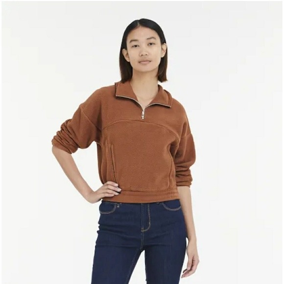 UGG Tops - UGG size XS Adeline Sherpa Quarter Zip Pullover Fleece Jacket Cedar Bark Brown